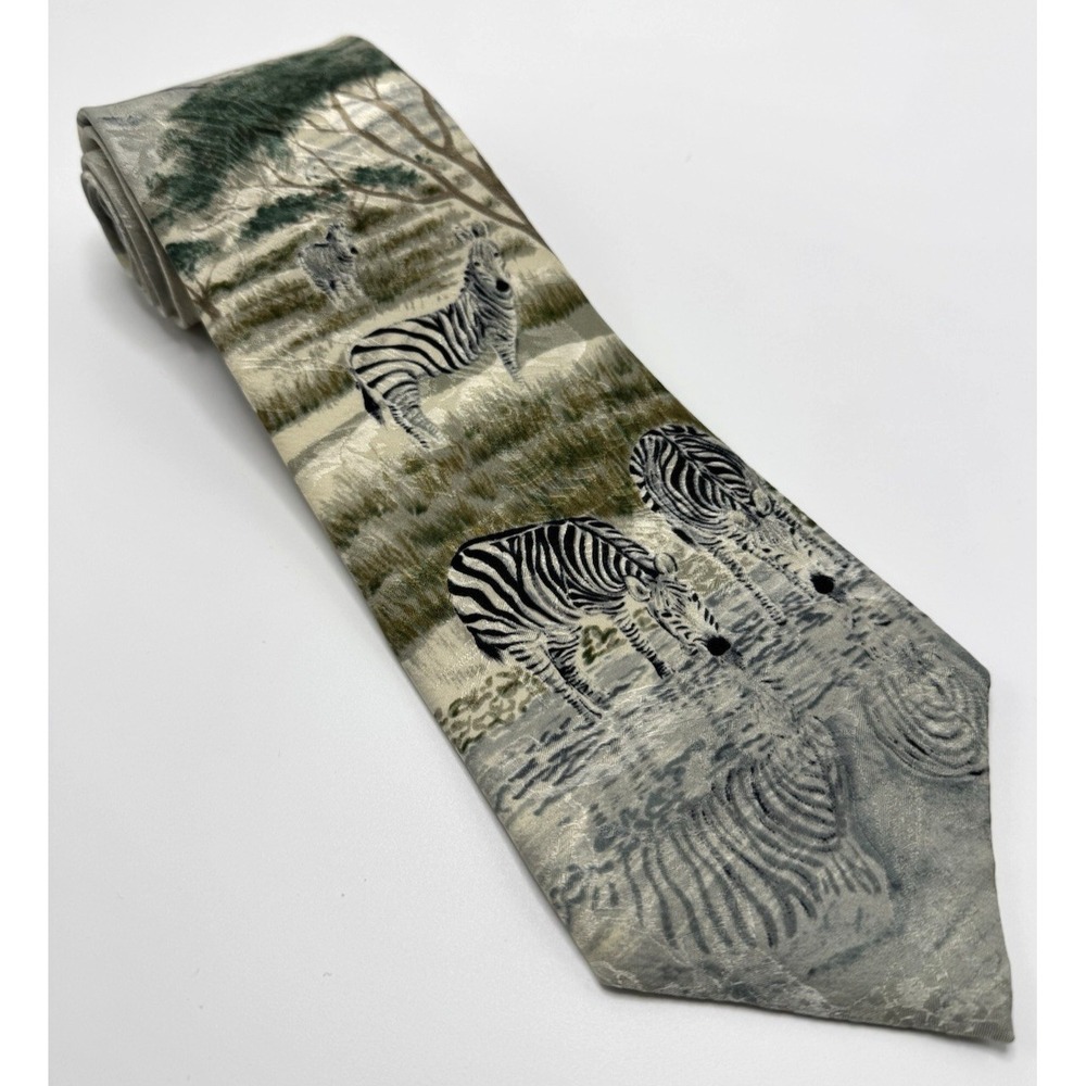 Vintage Wemco Endangered Species Neck Tie Zebra Print 100% Silk Made in USA NWT